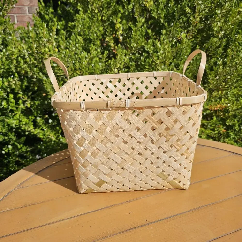 Vintage Woven Bamboo Basket with Handles